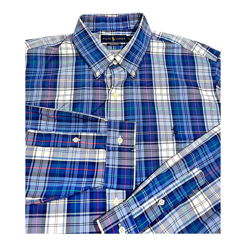 Ralph Lauren Men's Long Sleeve Plaid Button Down Shirt Blue Multi Size XXLTG